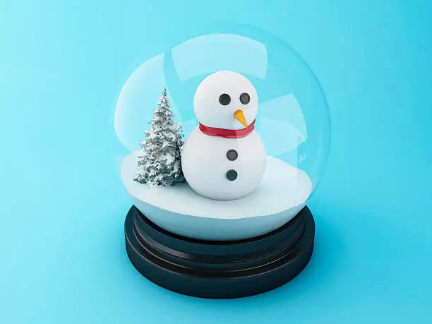 3d renderer image. Snowman in a snow dome. Christmas concept.