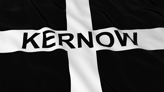 Cornish Flag with Kernow Text 3D Illustration