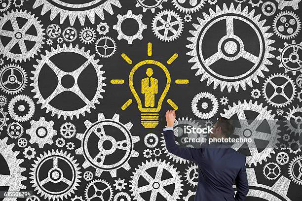 Recruitment Idea Concept On Chalkboard Background Stock Photo - Download Image Now - Human Capital, Human Resources, Strategy