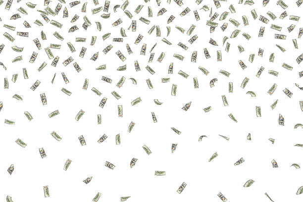 istock Rendering of falling dollar bills, isolated on a white background 615510360