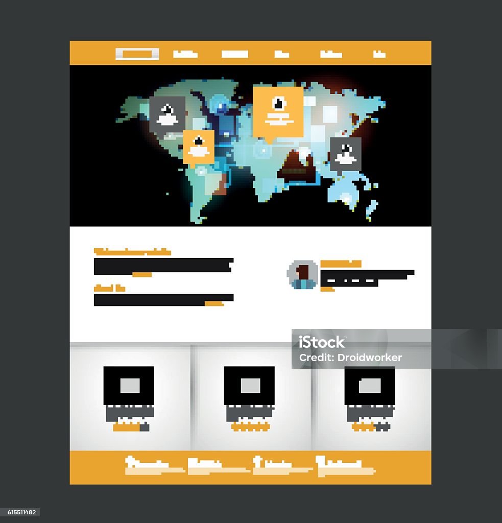 Website Template Vector With World Map Header Design Stock Illustration ...