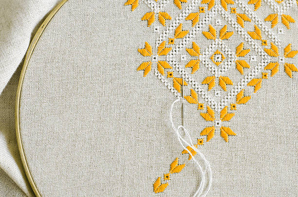 cross-stitch products folk crafts ornaments and patterns embroidered on canvas. linen cloth