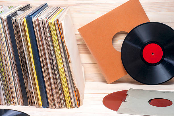 istock Browsing through vinyl records collection. Music background. Copy space 615513274