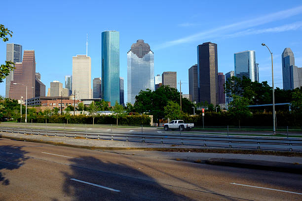 istock Houston Texas Skyline with modern skyscrapers and blue sky view 615513386
