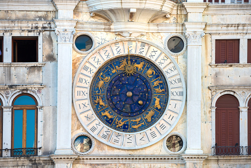 Zodiac astronomical Clock Tower Torre dell Orologio at st. Mark's Square Piazza San Marko in Venice, Italy