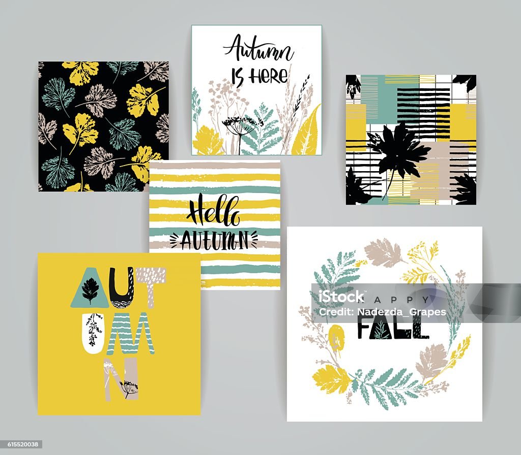 Fall Texture Card Set Of Artistic Creative Autumn Cards Stock Illustration - Download ...