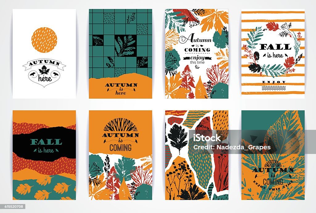 Fall Texture Card Set Of Artistic Creative Autumn Cards Stock Illustration - Download ...