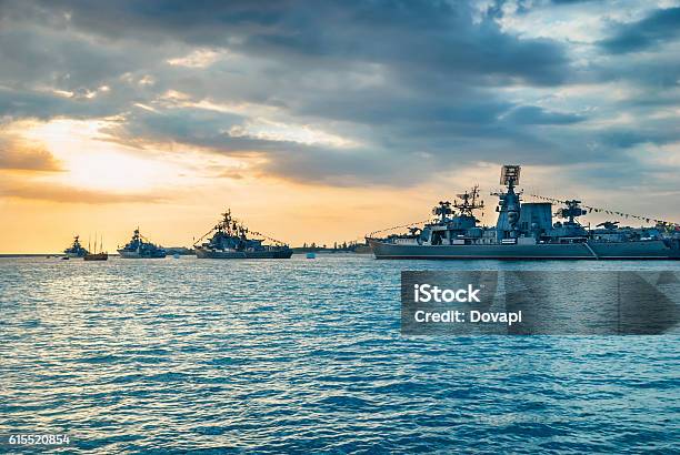 Military Navy Ships In A Sea Bay Stock Photo - Download Image Now - Navy, Russia, Fleet of Vehicles