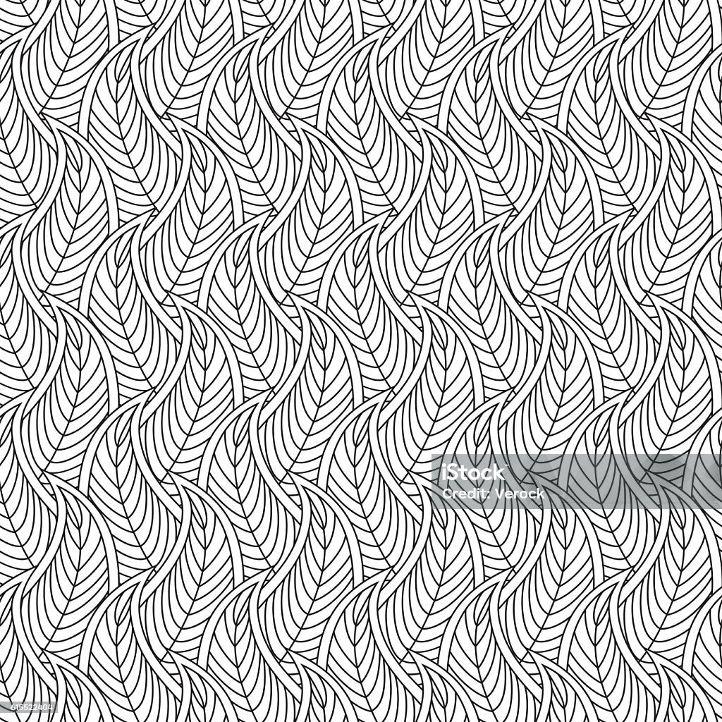 Monochrome seamless pattern with abstract nature shape - leafs or Monochrome seamless pattern with abstract nature shape - leafs or waves. Can be used for coloring book. Doodle Style. Floral, Nature, Ornate, Decorative, Tribal, Abstract Pattern. Vector illustration. Pattern stock vector