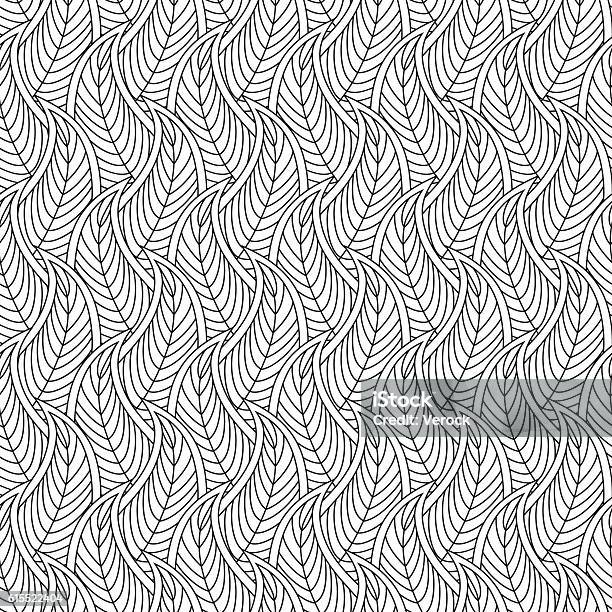 Monochrome Seamless Pattern With Abstract Nature Shape Leafs Or Stock Illustration - Download Image Now