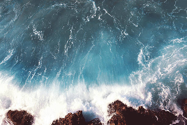 istock Sea landscape background, water with waves and rock, soft colors 615524668