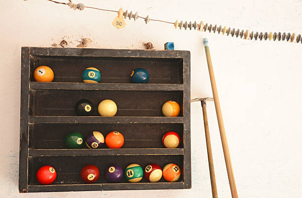 istock atiquated pool eight balls and cues 615593908
