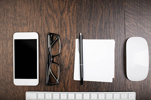 istock Office desk topview and closeup 615595646