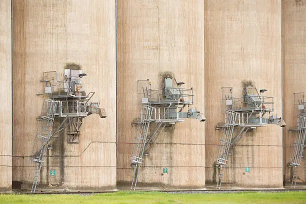 Grain silos on the railway line in the tiny rural village of Grong Grong, New South Wales, Australia