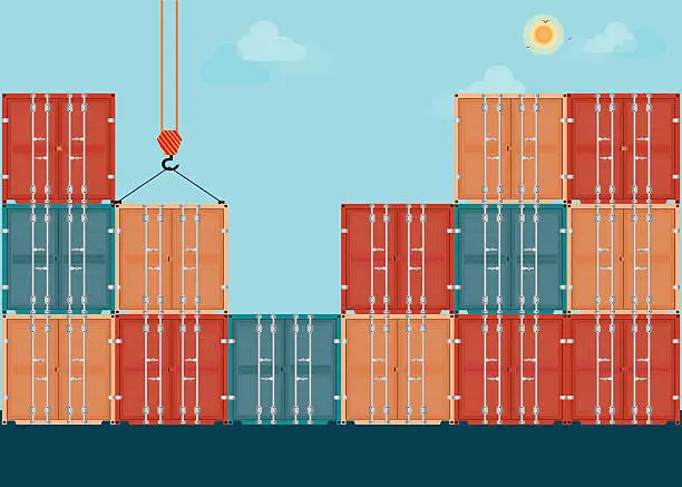 Vector illustration of Containers with crain.