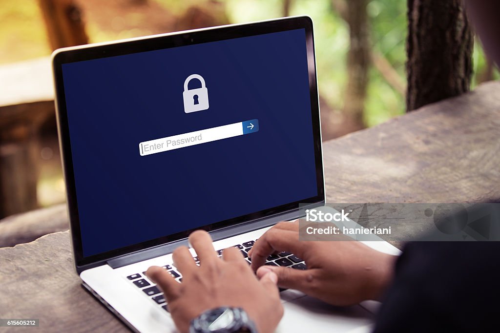 Password protected to login on the computer screen Password protected to login on the computer screen, Privacy Security Protection Password Stock Photo