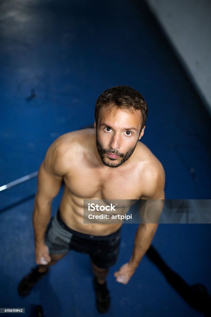 strength young man preparing for workout 30-39 Years Stock Photo