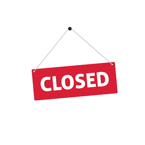Closed sing vector illustration, flat style signboard hanging Closed sing vector illustration, flat style signboard hanging with closed text isolated closed sign stock illustrations