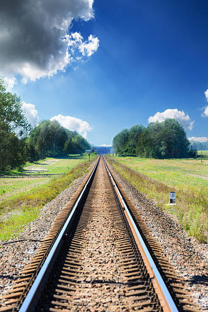istock Railroad tracks stretching into the distance. 615613084
