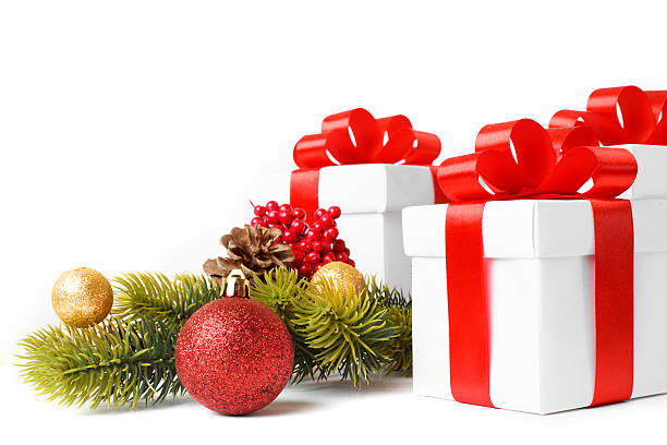 istock White gift box with red ribbon bow 615615494