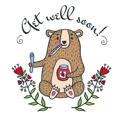 Get Well Soon Card With Teddy Bear And Jam Stock Illustration