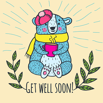 Get Well Soon Card With Teddy Bear Stock Illustration - Download Image Now  - Get Well Soon - Short Phrase, Animal, Animal Markings - iStock