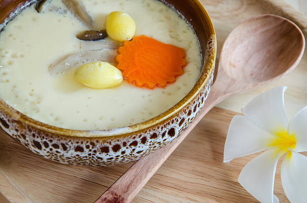 close up Steamed egg with vegetable,Ginkgo,Carrot and mushroom