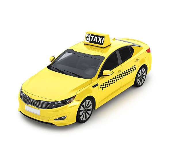 istock Yellow taxis. 3d illustration 615620242