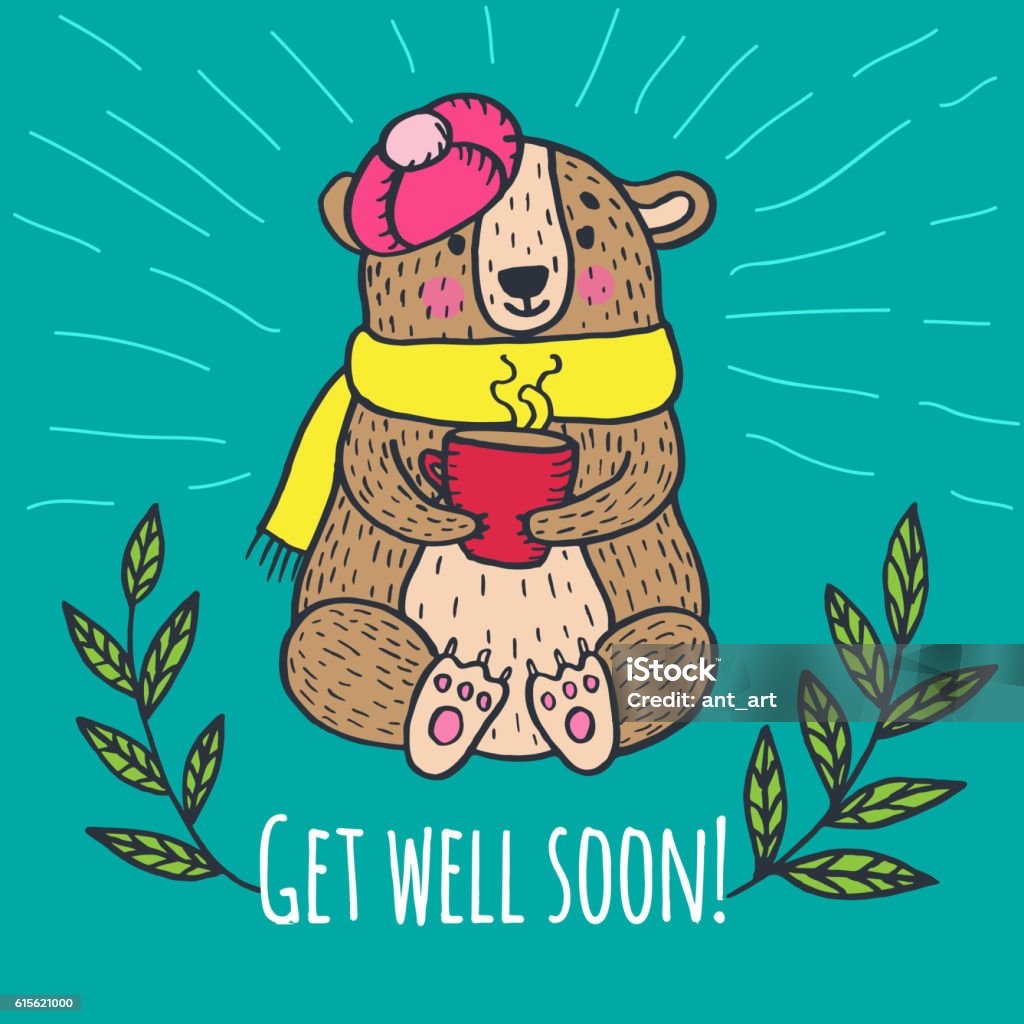 Get Well Soon Card With Teddy Bear Stock Illustration - Download Image Now  - Animal, Animal Markings, Banner - Sign - iStock