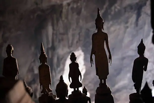 the  Pak Ou Buddha Cave at the Mekong River near Luang Prabang in the north of Lao in Souteastasia.
