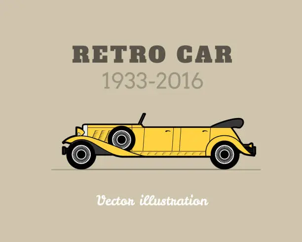 Vector illustration of Retro limousine convertible car, vintage collection