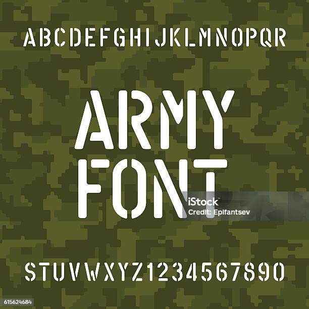 Army Alphabet Font Stencil Type Letters And Numbers Stock Illustration - Download Image Now