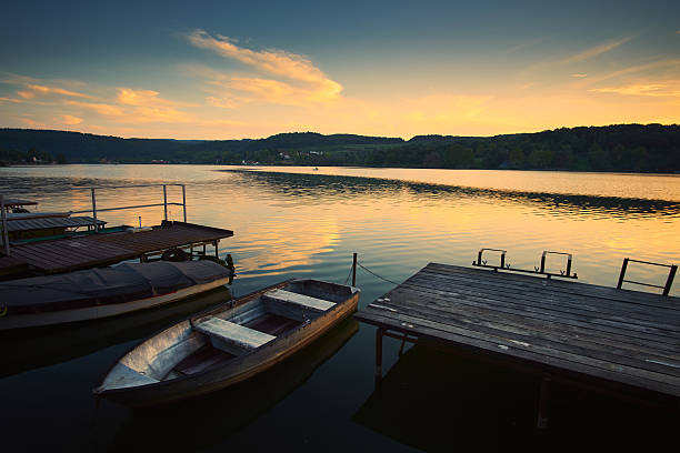Pier and boat lake sunset