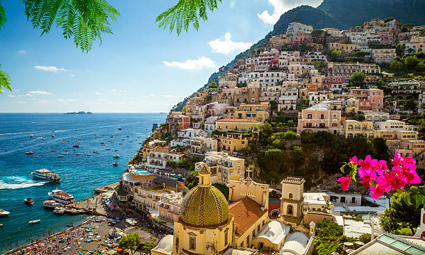 Panorama of Positano town, Amalfi Coast, Italy stock photo
