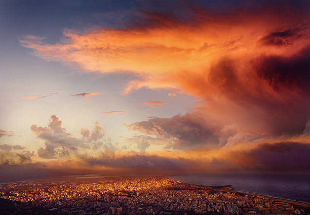 istock Sunset over the city from a height. 615631030