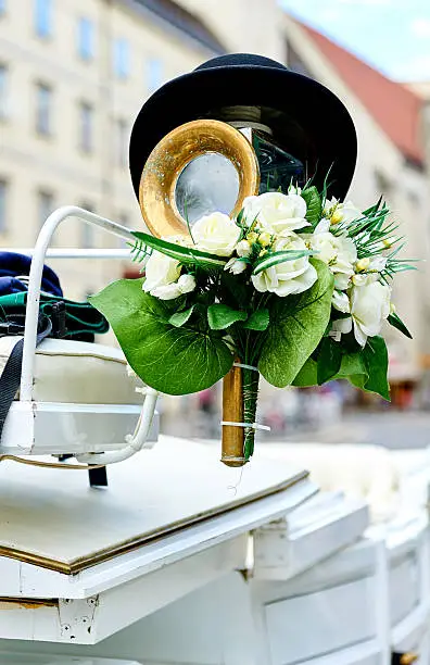 Element of a horse-drawn wedding carriage (Fiacre) in the old city of Vienna, Austria