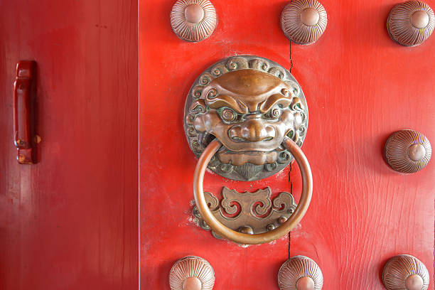 istock China Town Red Door Guardian Brass Handle 615633204