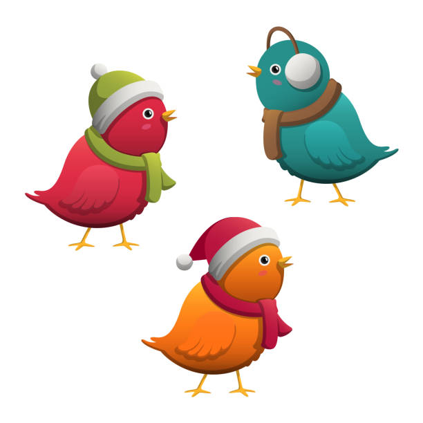 istock Vector Colorful Cute Little Cartoon Winter Birds 615634272