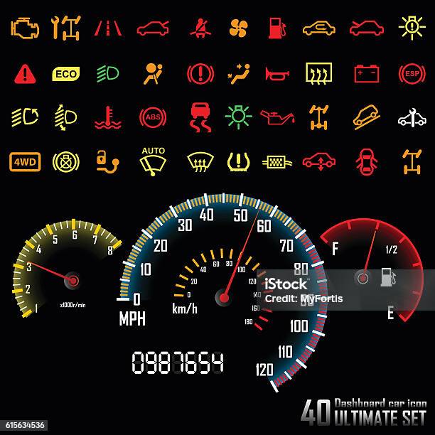 Ultimate Dashboard 40 Icons-vektorgrafik och fler bilder på Bil - Bil, Instrumentbräda, Ikon