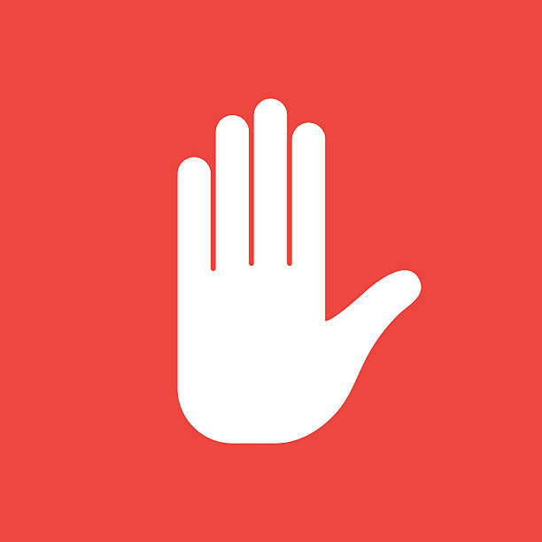 Stop sign hand Stop sign, human hand palm on red background. Vector illustration blocking icon rejection icon stock illustrations