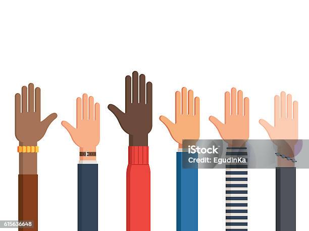 Human Hands And One Left Hand Stock Illustration - Download Image Now - Reaching, Voting, High Angle View