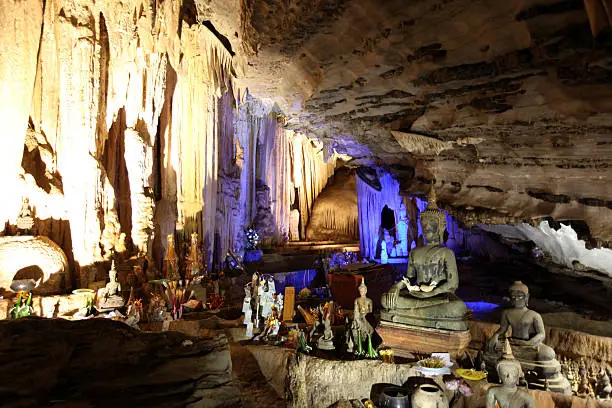 the Buddha Cave of Tham Pa Fa near the city of Tha Khaek in central Lao in the region of Khammuan in Lao in Souteastasia.