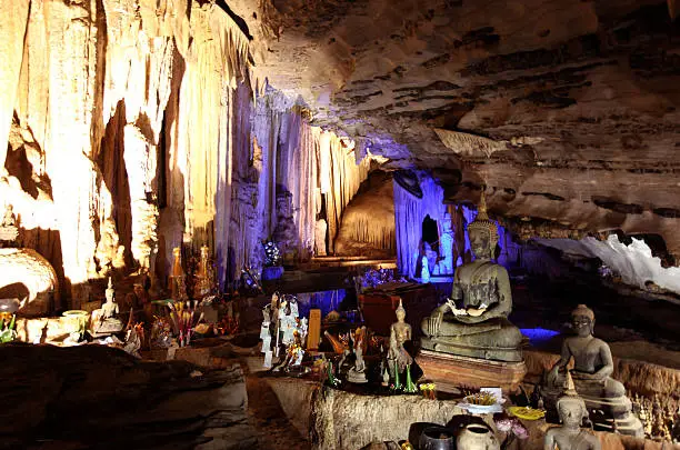 the Buddha Cave of Tham Pa Fa near the city of Tha Khaek in central Lao in the region of Khammuan in Lao in Souteastasia.