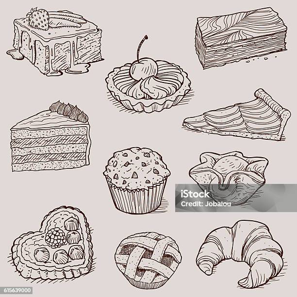 Gourmet Desserts And Bakery Collection Stock Illustration - Download Image Now - Cake, Baked Pastry Item, Illustration