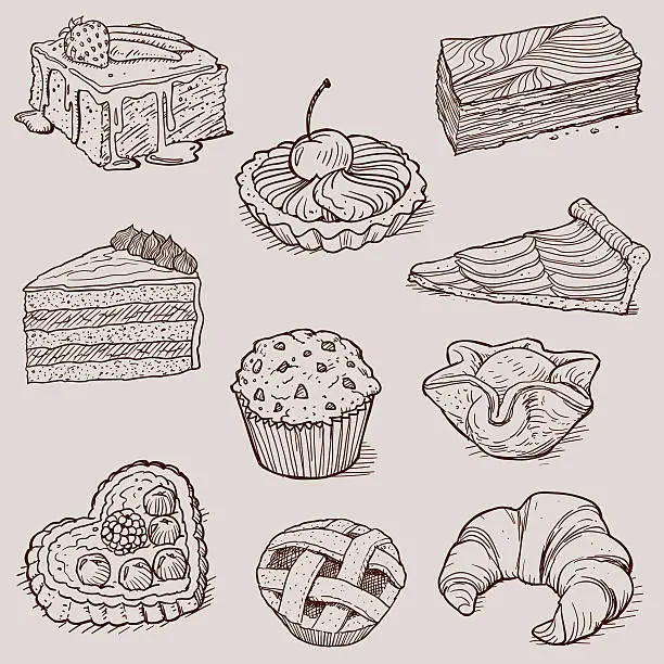 Vector illustration of Gourmet Desserts and Bakery Collection