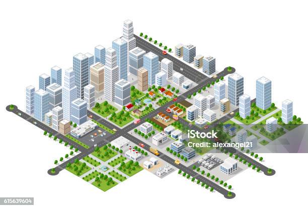 Megapoli Isometrica 3d - Immagini vettoriali stock e altre immagini di Assonometria - Assonometria, Città, Cittadina