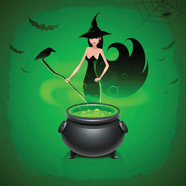 Vector illustration of Witch and magical potion