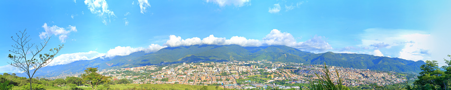 Totally perpendicular view of the city area from a vantage point giving a good complete panorama of San Cristobal, Tachira, Veezuela made from 14 photos.