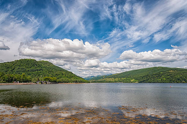 Loch Fyne in Scotland The scenic location of Loch Fyne at the Scottish town of Inverary. loch fyne stock pictures, royalty-free photos & images