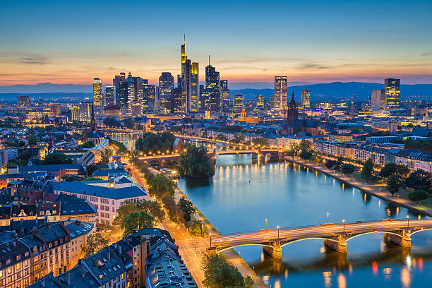 Frankfurt am Main. Image of Frankfurt am Main skyline during twilight blue hour.  blue hour twilight stock pictures, royalty-free photos & images